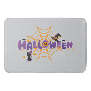 Cute en griezelige Halloween zwarte kat & spinnenw Badmat