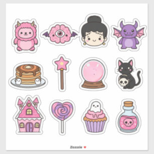 Cute en Griezelige Roze Karakters en Snoepjes Stic Sticker