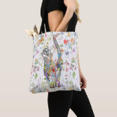 Cute en kleurrijke Cat Floral Canvas tas (Dichtbij)