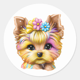 Cute en Schattige Baby Yorkie Ronde Sticker