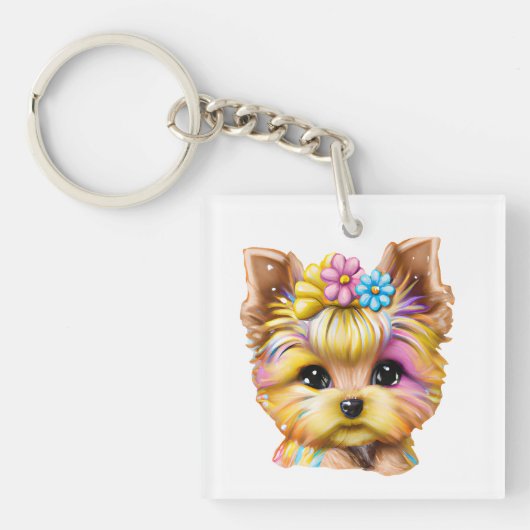 Cute en Schattige Baby Yorkie Sleutelhanger (voorkant)