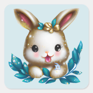 Cute en Schattige Kawaii Baby Bunny Vierkante Sticker