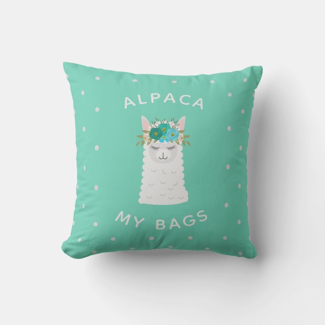 Cute en Trendy Alpaca | Turquoise Kussen (Voorkant)