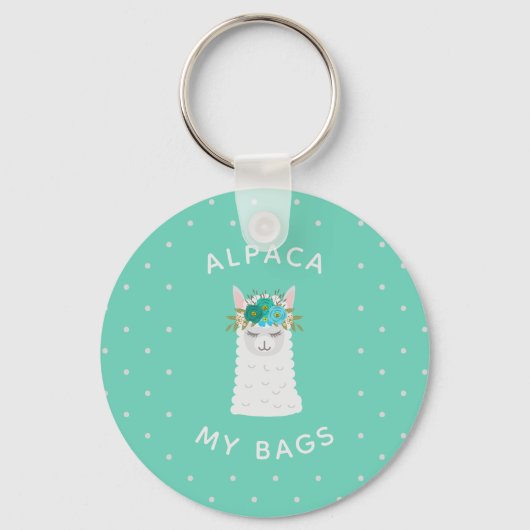 Cute en Trendy Alpaca | Turquoise Sleutelhanger (Voorkant)