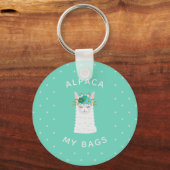Cute en Trendy Alpaca | Turquoise Sleutelhanger (Voorkant)