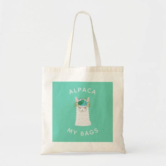 Cute en Trendy Alpaca | Turquoise Tote Bag (Voorkant)