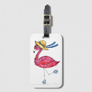 Cute en Whimsical Pink Flamingo on Schaatsen Bagagelabel
