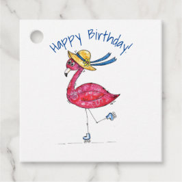 Cute en Whimsical Pink Flamingo on Schaatsen Bedankjes Labels