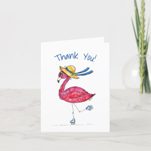 Cute en Whimsical Pink Flamingo on Schaatsen Bedankkaart