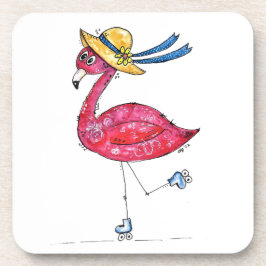Cute en Whimsical Pink Flamingo on Schaatsen Bier Onderzetter