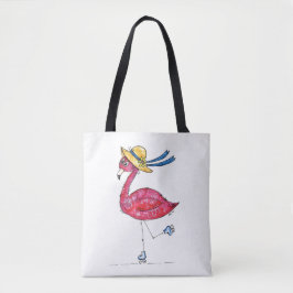 Cute en Whimsical Pink Flamingo on Schaatsen Draagtas