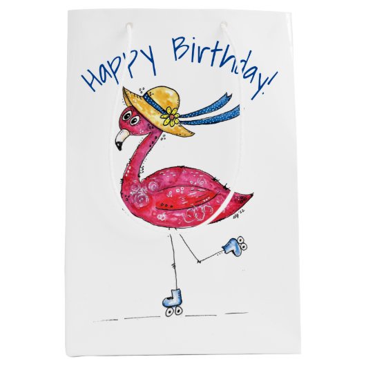 Cute en Whimsical Pink Flamingo on Schaatsen Medium Cadeauzakje (Voorkant)
