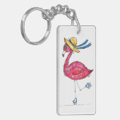 Cute en Whimsical Pink Flamingo on Schaatsen Sleutelhanger (Voorkant Links)