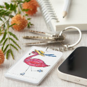 Cute en Whimsical Pink Flamingo on Schaatsen Sleutelhanger (Voorkant Rechts)