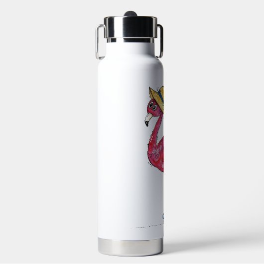 Cute en Whimsical Pink Flamingo on Schaatsen Waterfles (Voorkant)