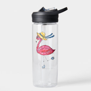 Cute en Whimsical Pink Flamingo on Schaatsen Waterfles