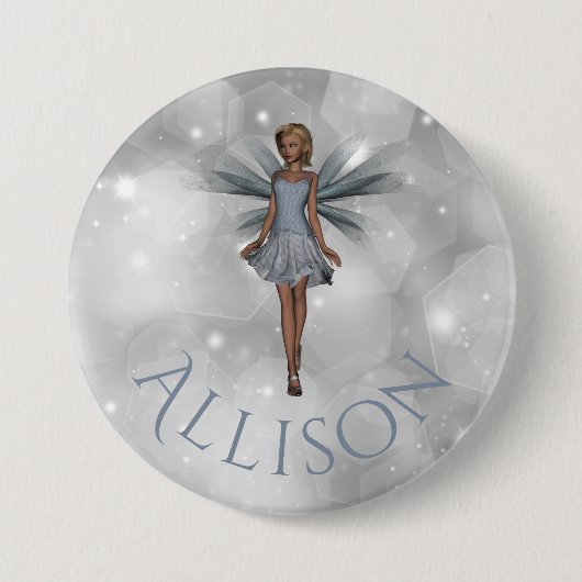 Cute Enchanted Whimsical Fantasy Fairy Silver Name Ronde Button 7,6 Cm (Voorkant)