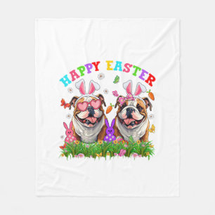 Cute Engelse Bulldog Hond & Konijnenoren Eieren Ge Fleece Deken