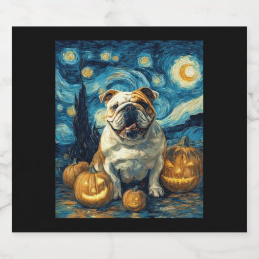 Cute English Bulldog Dog Halloween Jack O Lantern Sparkling Wijnetiket (Enkel label)