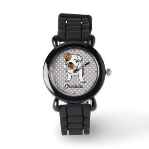 Cute English Bulldog Illustration Horloge