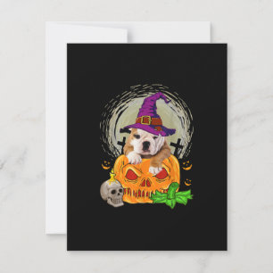 Cute English Bulldog Witch Pumpkin Halloween Dog Bedankkaart