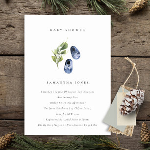 Cute Enk Blue Chaussures Foliage Garçon Invitation