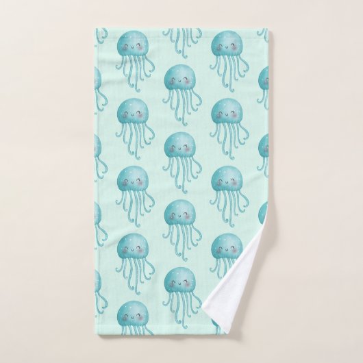 Cute et amusante Motif de méduse bleu-vert (Serviette à main)