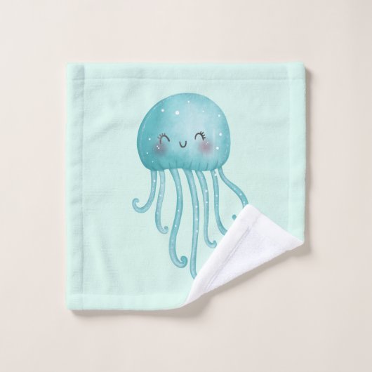 Cute et amusante Motif de méduse bleu-vert (Gant de toilette)