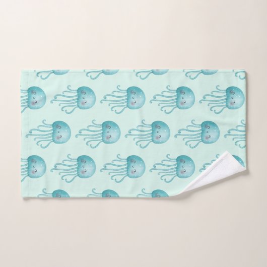 Cute et amusante Motif de méduse bleu-vert (Serviette à main)
