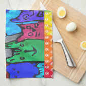 Cute et coloré Crazy Chat Maman Serviette de cuisi (Quart Plié)