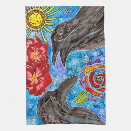 Cute et drôle Bickering Crows Serviette de cuisine (Vertical)