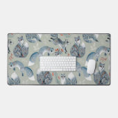 Cute et fantaisie renard gris et motif de fleurs (Clavier et souris)