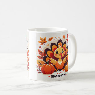 Cute et ludique Thanksgiving turkey design mug