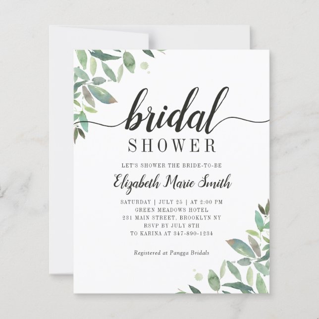 Cute Eucalyptus Greenery Bridal Shower Invitation (Voorkant)