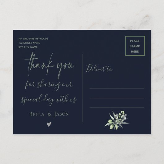 Cute Eucalyptus Leaves Greenery Weddenschap Bedank Briefkaart (Achterkant)