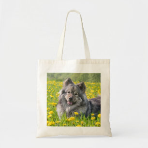 Cute Eurasier Dog in a Meadow Flowering Dandelions Tote Bag