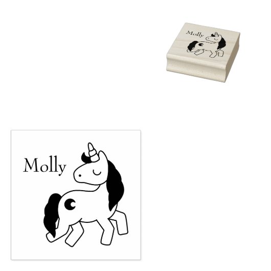Cute Ewn Name Unicorn Custom Initiaal Rubberstempel (Gestempeld)