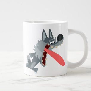 Cute Excited Cartoon Wolf Extra Grote Beker