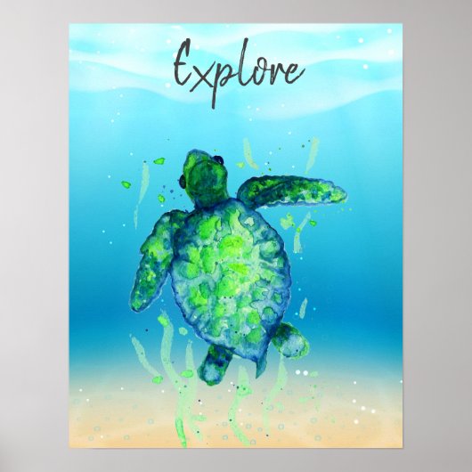 Cute Explorer Tortue de mer Genre Poster Neutre (Devant)