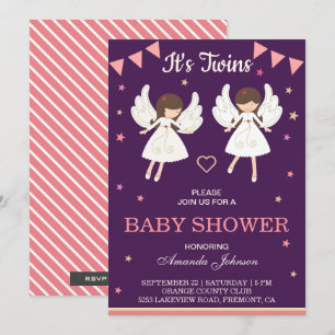 Cute Fairies Twin Girls Baby shower Invitation Kaart
