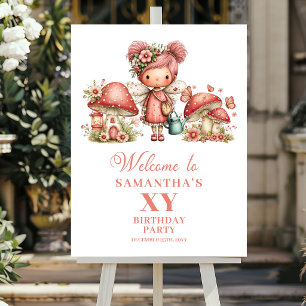 Cute Fairy 1e Verjaardag Roze Bloemen Welkomstbord Poster