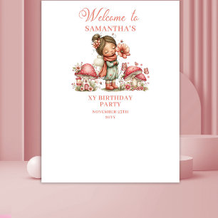 Cute Fairy 1e Verjaardag Roze Bloemstuk Achtergron Wandkleed
