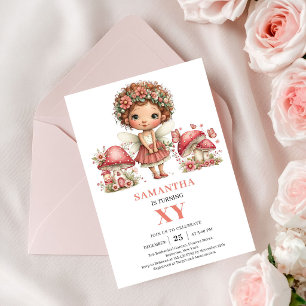 Cute Fairy 3e verjaardag Blush Roze Uitnodigingska Kaart