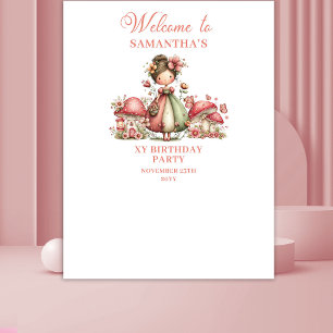 Cute Fairy 5e Verjaardag Roze Paddenstoel Banner Wandkleed