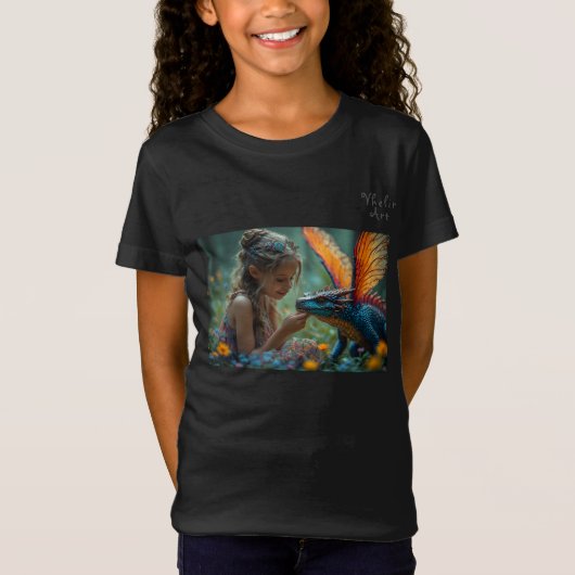 Cute Fairy Blue Dragon Design T-shirt (Voorkant)