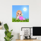 Cute Fairy & Daisy Flowers Poster (Thuiskantoor)