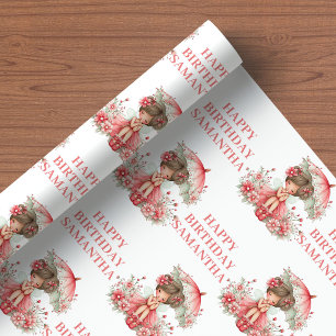 Cute Fairy Girl 2de verjaardag bloemrijk roze inpa Cadeaupapier