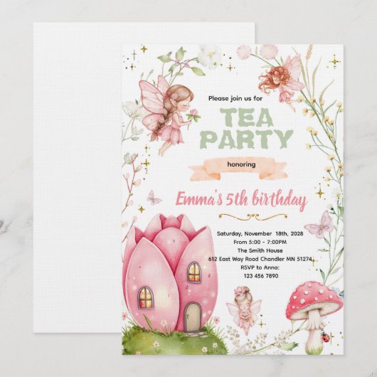 Cute fairy party invitation (Devant / Derrière)