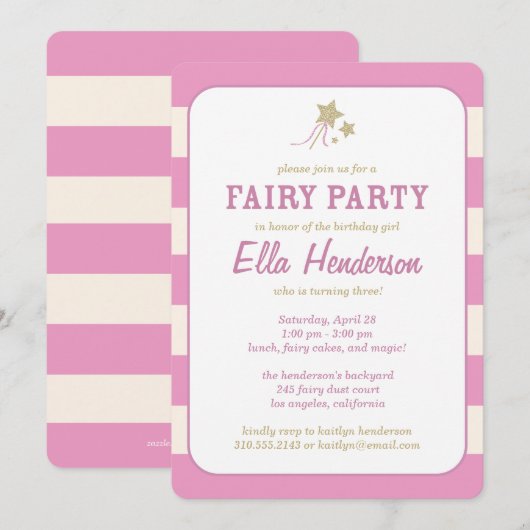 Cute Fairy Princess Invitations de fête d'annivers (Devant / Derrière)