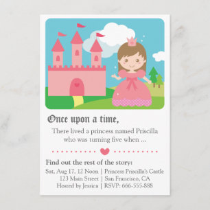 Cute Fairytale Princess Theme, Girl Birthday Party Kaart